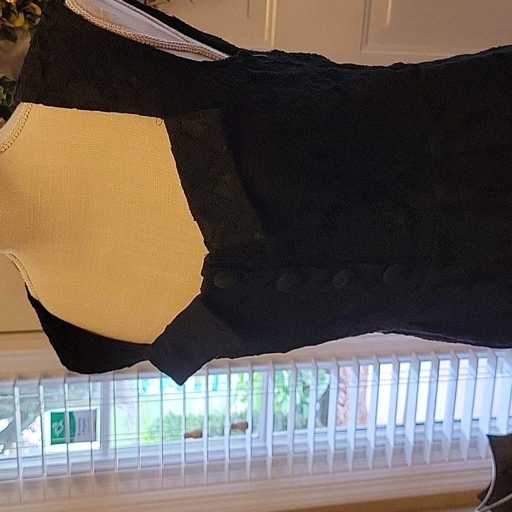 T. BLEU black lace sleeveless dress lined modified Vneck fitted waist Med New … - Picture 2 of 12